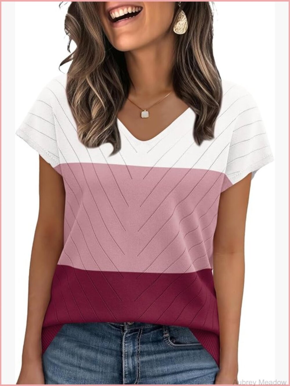 Short Sleeve V-Neck Sweater for Women, Lightweight Knit Tops, Business Casual,